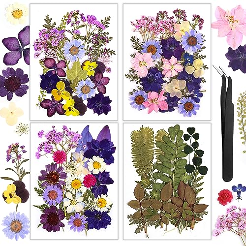 Resiners 100Pcs Dried Pressed Flowers for Resin Molds, Purple Real Pressed Flowers Dry Leaves Kit for Art Crafts Resin Jewelry Making Scrapbook Resiners