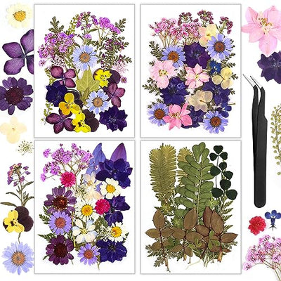 Resiners 100Pcs Dried Pressed Flowers for Resin Molds, Purple Real Pressed Flowers Dry Leaves Kit for Art Crafts Resin Jewelry Making Scrapbook