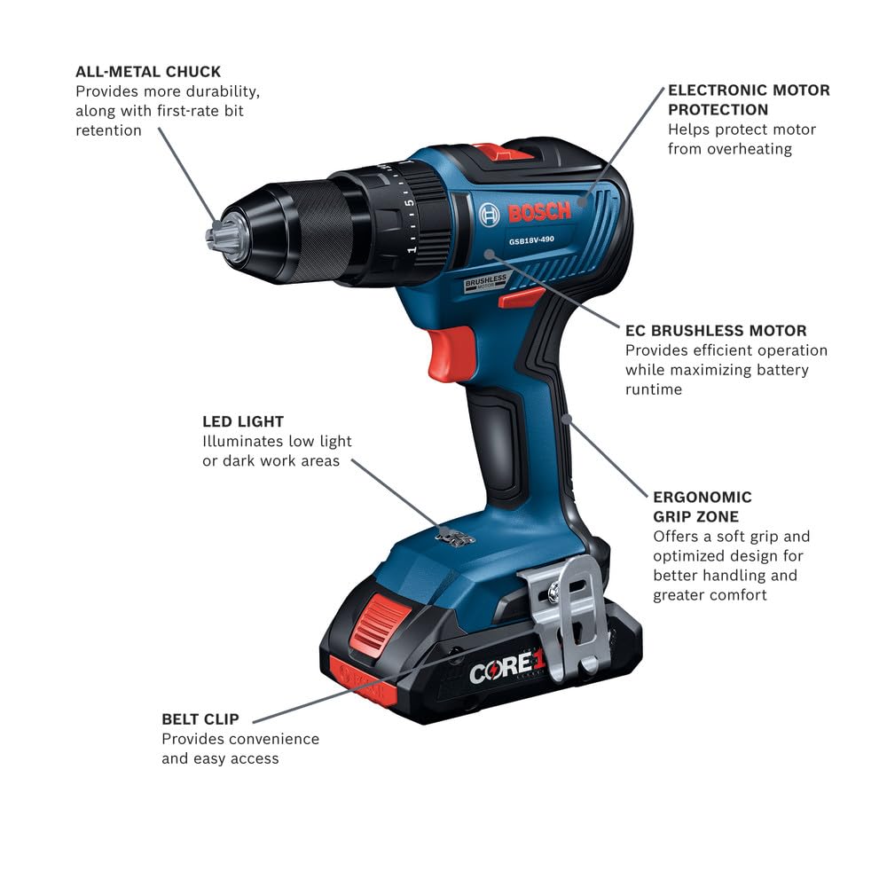 BOSCH GXL18V-501B25 18V 5-Tool Combo Kit with 2-In-1 Bit/Socket Impact Driver/Wrench, 1/2 In. Hammer Drill/Driver, Reciprocating Saw, Circular Saw,