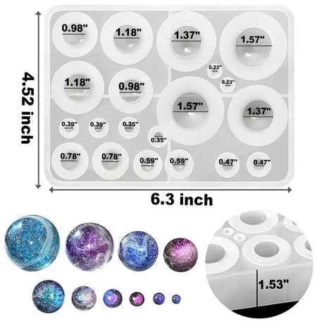 RESINWORLD 20-Cavity Sphere Molds for Resin, Round Ball Resin Mold, Silicone Orbs Mold for Jewellery Making ResinWorld