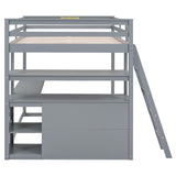 MERITLINE Modern Full Size Loft Bed with Desk, Shelves, and Storage Drawers for Kids and Teens MERITLINE