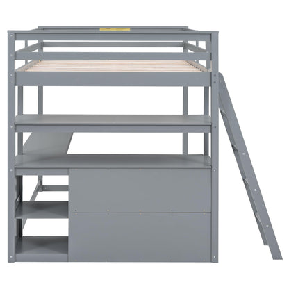 MERITLINE Modern Full Size Loft Bed with Desk, Shelves, and Storage Drawers for Kids and Teens - WoodArtSupply