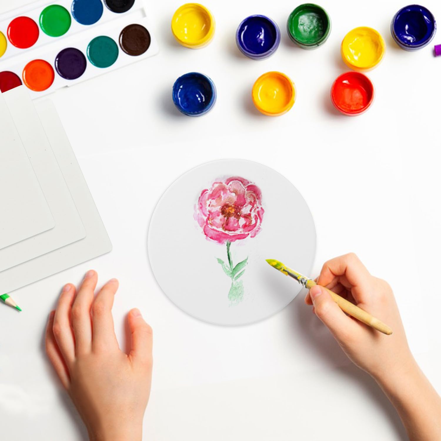 30 Pieces 4 Inch Round Blank Ceramic Coasters, Unglazed Ceramic Tiles Coasters, Ceramic Tiles with Cork Backing Pads for Painting, DIY Crafts, GNIEMCKIN