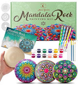 Mandala Rock Painting Kit - Mandala Dotting Tools Kit - Large Wooden Rocks for Painting, Mandala Stencils, Acrylic Paints, Dotting Tools for Painting Moon Garden