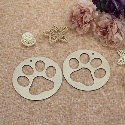 JANOU 20pcs Paw Shaped Wood DIY Craft Cutouts Dog Cat Claws Unfinished Wood Pet Paw Wooden Embellishments Gift Tags Ornaments Decoration, 4 in