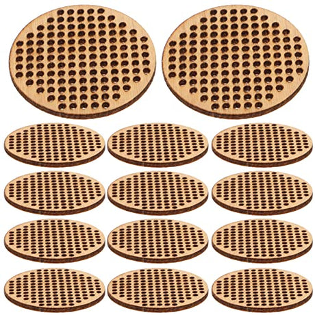 Amosfun 20pcs Circle Wooden Hanging Tags Round Blank Hole Paved Cross Stitch Ornament Crafts for DIY Engraving Amosfun