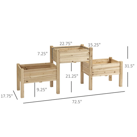 Outsunny Raised Garden Bed with 3 Planter Box, Elevated Wooden Plant Stand with Drainage Holes, for Vegetables, Herb and Flowers, Natural Outsunny