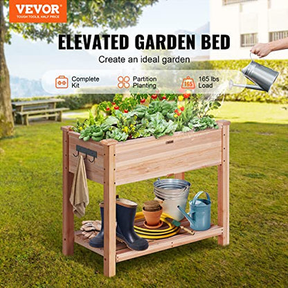 VEVOR Raised Garden Bed 34x18x30in with Sturdy Legs, High End Natural Fir Wood Planter Box Elevated Planting Stand for Backyard/Garden/Patio/Balcony