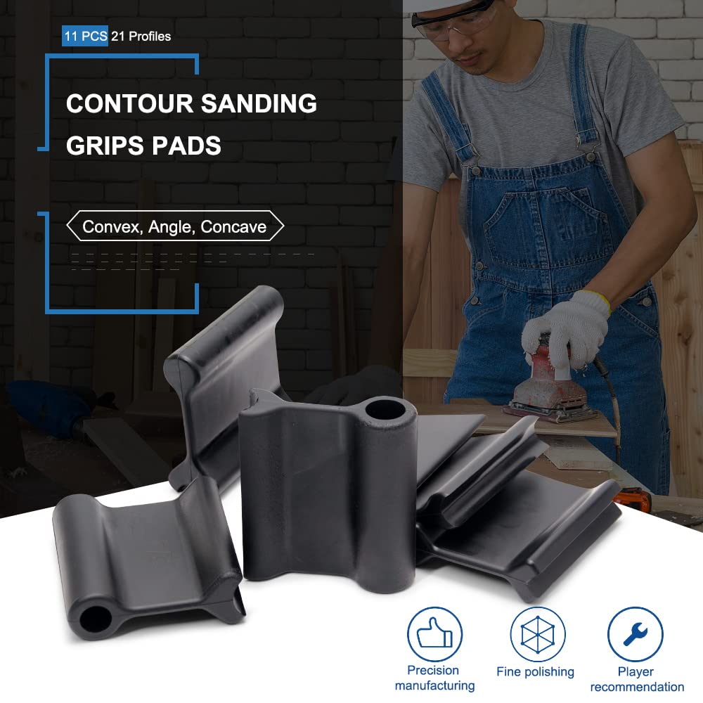 DITKOK 11 PCS Contour Sanding Grips with 21 Profiles, Woodworking Angle Sanding Pads for Convex and Concave Sanding, Sanding Tools for DITKOK
