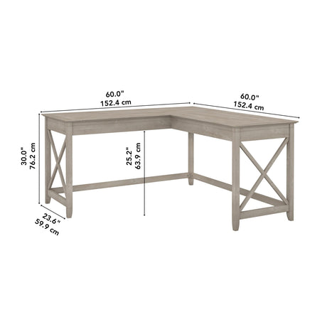 Bush Furniture Key West 60W Modern Farmhouse L Shaped Desk in Washed Gray | 60-Inch Corner Table for Home Office Bush Business Furniture