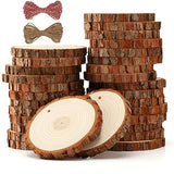 SENMUT Unfinished Wood Slices 30pcs 2.8"-3.0" Wood Circles for Crafts, Predrilled Natural Wood Rounds, Wooden Discs Perfect for DIY, Artistic SENMUT
