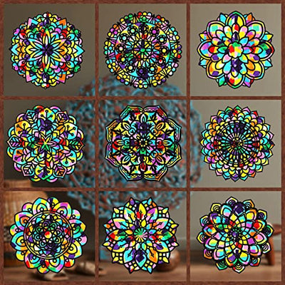 18 Pack Color Mandala Window Clings DIY Stained Glass Kits Suncatchers for Windows Arts and Crafts DIY Kit for Adults Mandala Sun Catcher for