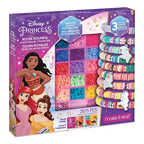 Make It Real Disney Princess Royal Rounds Heishi Beads Charm Set - Disney Princess Craft Kit with Disney Charms & Beads for Jewelry Making - DIY - WoodArtSupply