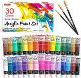 Shuttle Art Acrylic Paint Set, 30 Colors Acrylic Paint in Tubes (36ml) with 3 Brushes, Artist Grade Paint, Rich Pigments, Non-Toxic for Artists, Shuttle Art