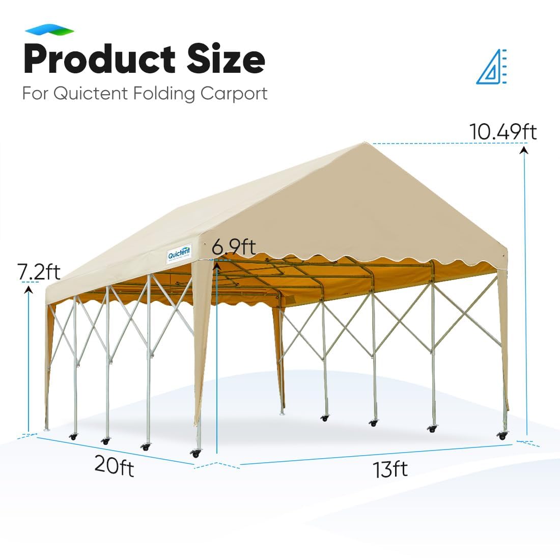 Quictent 13'X20' Retractable Carport Garage with Wheels Movable Heavy Duty Party Tent for Outdoor Events, Storage for Car, Boat, etc.