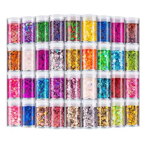 Holographic Chunky Glitter, Set of 36 Colors Craft Glitter Sparkle Sequins, Cosmetic Glitter Flake for Epoxy Resin, Body, Face, Eye, Nail Arts, Slime LICOOL GLITTER