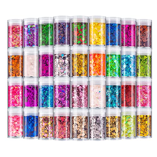 Holographic Chunky Glitter, Set of 36 Colors Craft Glitter Sparkle Sequins, Cosmetic Glitter Flake for Epoxy Resin, Body, Face, Eye, Nail Arts, Slime - WoodArtSupply