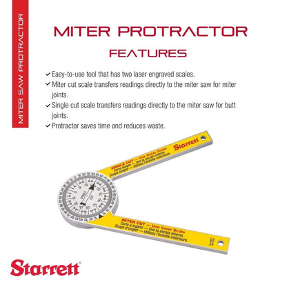 Starrett Plastic Miter Protractor Angle Finder with Two Laser Engraved Scales - Ideal for Carpenters, Plumbers and DIY Home Improvement -7" Length - - WoodArtSupply