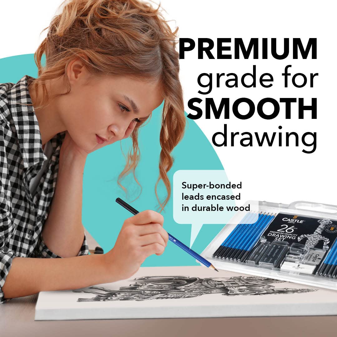 Castle Art Supplies 26 Piece Drawing and Sketching Art Set: Perfect for Beginners, Kids or Any Aspiring Artist - Includes Graphite Pencils and - WoodArtSupply