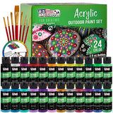 U.S. Art Supply Professional 24 Color Set of Outdoor Acrylic Paint in 2 Ounce Bottles, Plus a 7-Piece Brush Kit - Vivid Colors for Artists, Students U.S. Art Supply