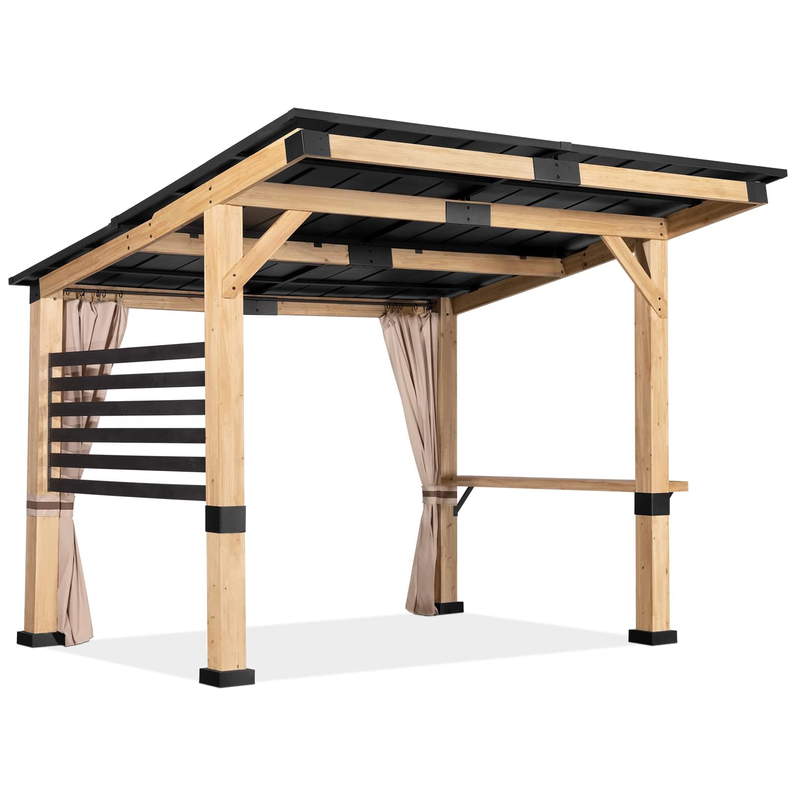 Joyside Cedar Wood Gazebo 10 ft. x 12 ft. - Patio Wood Gazebo with Cedar Frame and Metal Steel Roof Panels, Hardtop Gazebo for Patio Lawn Deck and - WoodArtSupply