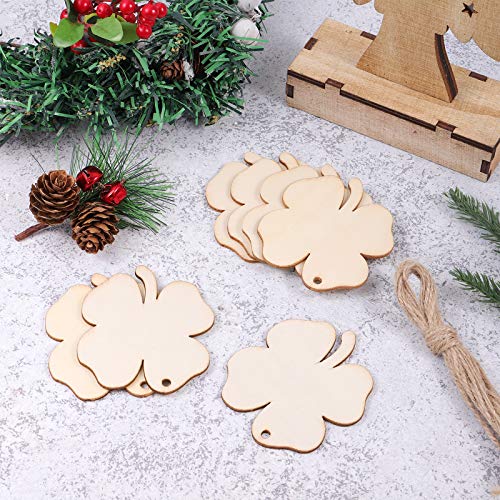 Amosfun 20pcs Wooden Embellishment Clover Shape Wood Cutouts Saint Patricks Day DIY Craft Supplies Amosfun