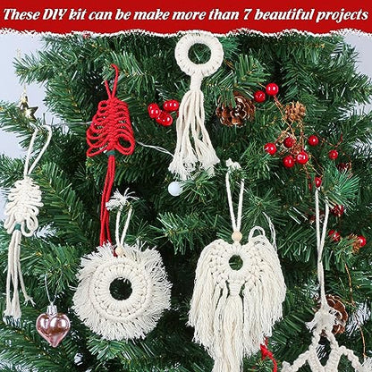 yazi 115 pcs Macrame Kits for Beginners, Christmas Tree DIY Macramé Supplies with 3 mm Cord Cotton, Beads, Bell, Xmas Ornaments, Snowflake, Bowknot, - WoodArtSupply