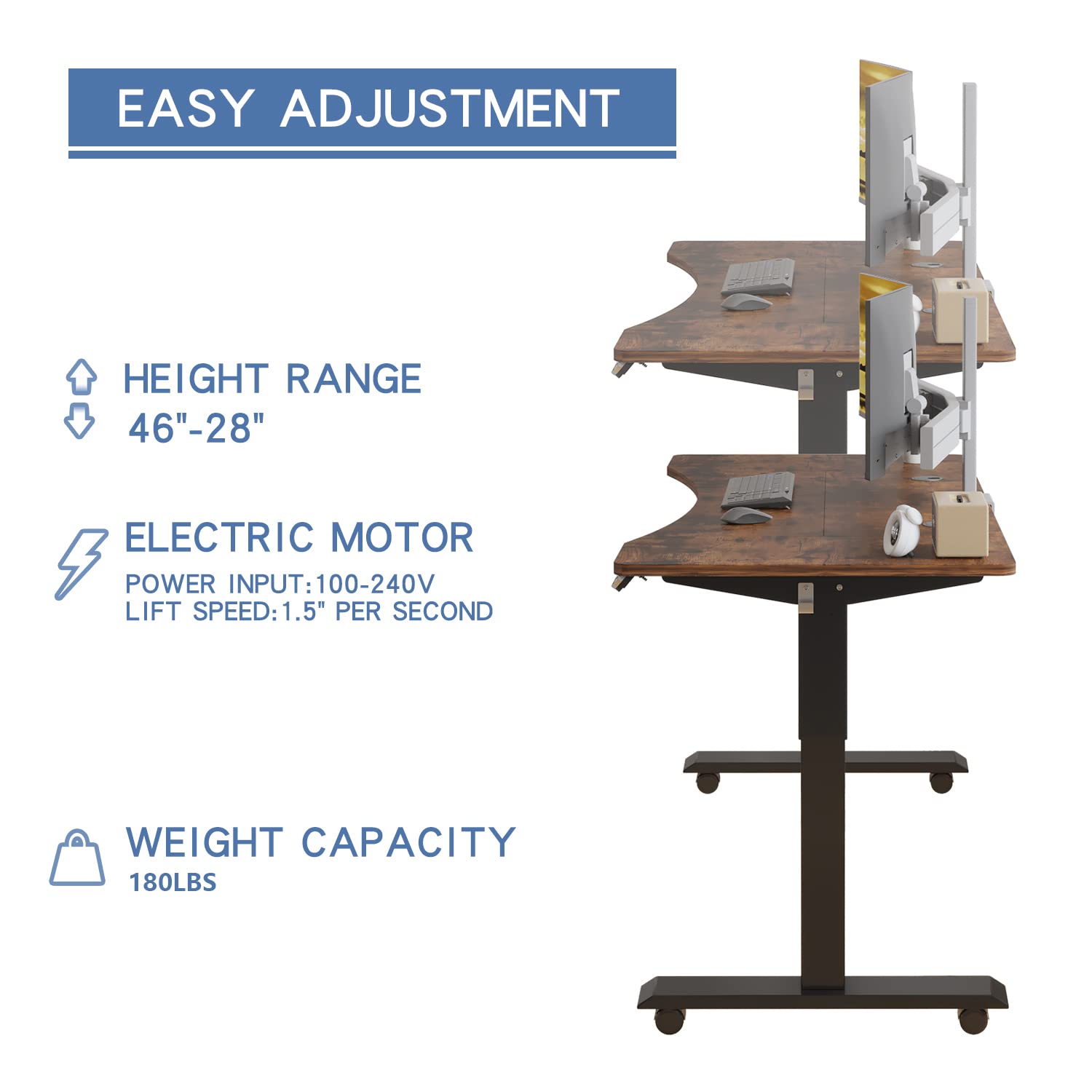 bilbil 55 x 30 Inches Curved Electric Standing Desk, Height Adjustable Sit to Stand Desk Home Office Desks with 4 Splice Boards, Casters with Brake, - WoodArtSupply