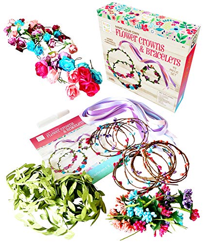 Hapinest Make Your Own Flower Crowns and Bracelets Craft Kit for Girls Gifts Ages 6 7 8 9 10 Years Old and Up Hapinest