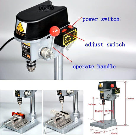 Mini Electric Bench Drill Stand, 3-Speed Benchtop Drill Press, 110V Low Noise Benchtop Variable Speed Drill Press Electric Bench Drilling Machine, SEANESZTI