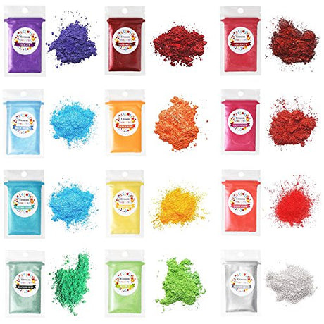 12 Colors Mica Powder Pigments Soap Dye for Soap Coloring - Soap Making Colorants Set - 0.18oz 12 Bags - Skin Safe for DIY Soaps, Bath Bombs, Candle Erosom