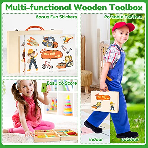 Bravmate Wooden Kids Tool Set - 37 Pcs Montessori Building Kit Toy with Tool Box, STEM Educational Toys for 2 3 4 5 6 Year Old Boys Girls Toddlers,
