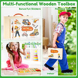 Bravmate Wooden Kids Tool Set - 37 Pcs Montessori Building Kit Toy with Tool Box, STEM Educational Toys for 2 3 4 5 6 Year Old Boys Girls Toddlers, Bravmate
