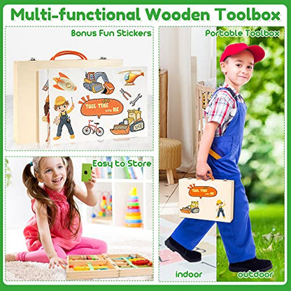 Bravmate Wooden Kids Tool Set - 37 Pcs Montessori Building Kit Toy with Tool Box, STEM Educational Toys for 2 3 4 5 6 Year Old Boys Girls Toddlers,