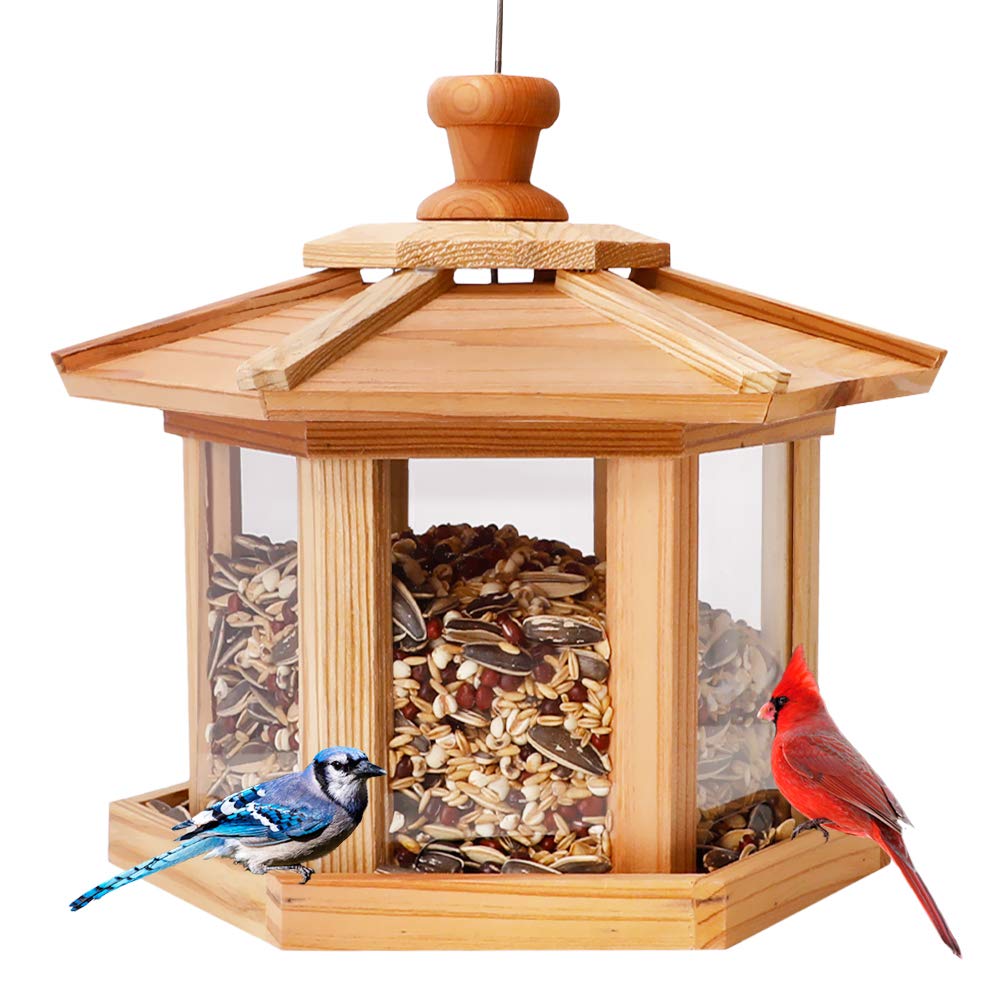Solution4Patio Hexagon Shaped Gazebo Bird Feeder, USA Cedar, Hollow Mesh Tray, Large Capacity, Easy to Clean & Fill, 9.6" Dia. X 8.7" H, G-B121A00-US Solution4Patio Expert in Garden Creation
