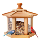 Solution4Patio Hexagon Shaped Gazebo Bird Feeder, USA Cedar, Hollow Mesh Tray, Large Capacity, Easy to Clean & Fill, 9.6" Dia. X 8.7" H, G-B121A00-US Solution4Patio Expert in Garden Creation