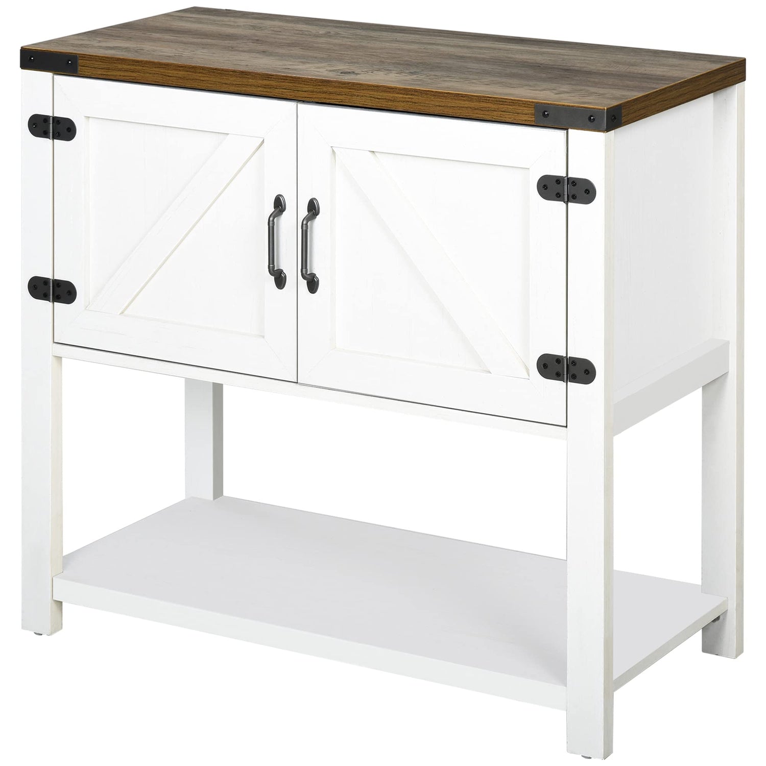 HOMCOM Farmhouse Double Door Coffee Bar Cabinet, Sideboard Buffet Cabinet, Kitchen Cabinet with Bottom Shelf for Entryway, Living Room, White HOMCOM