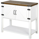 HOMCOM Farmhouse Double Door Coffee Bar Cabinet, Sideboard Buffet Cabinet, Kitchen Cabinet with Bottom Shelf for Entryway, Living Room, White HOMCOM