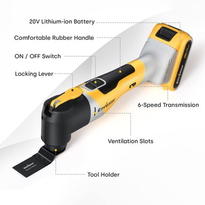 ENVENTOR Cordless Oscillating Tool, 20V Brushless Oscillating Multitool Kit with 6 Variable Speed, 4° Oscillation Angle, 28 pcs Accessories, Fast - WoodArtSupply