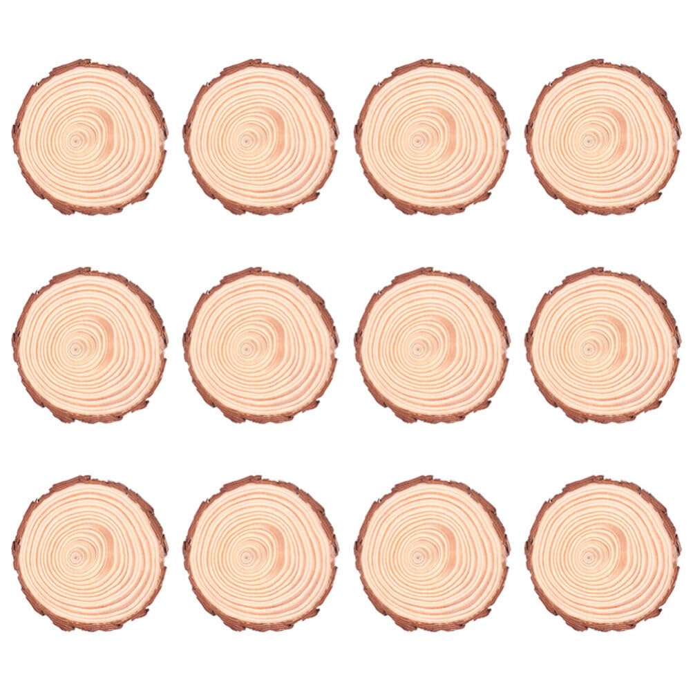 VOSAREA 12pcs Natural Wood Slices, Unfinished Wood Bark Slices Log Circles Round Natural Wood Coasters Christmas Wood Ornaments for Painting Coasters VOSAREA