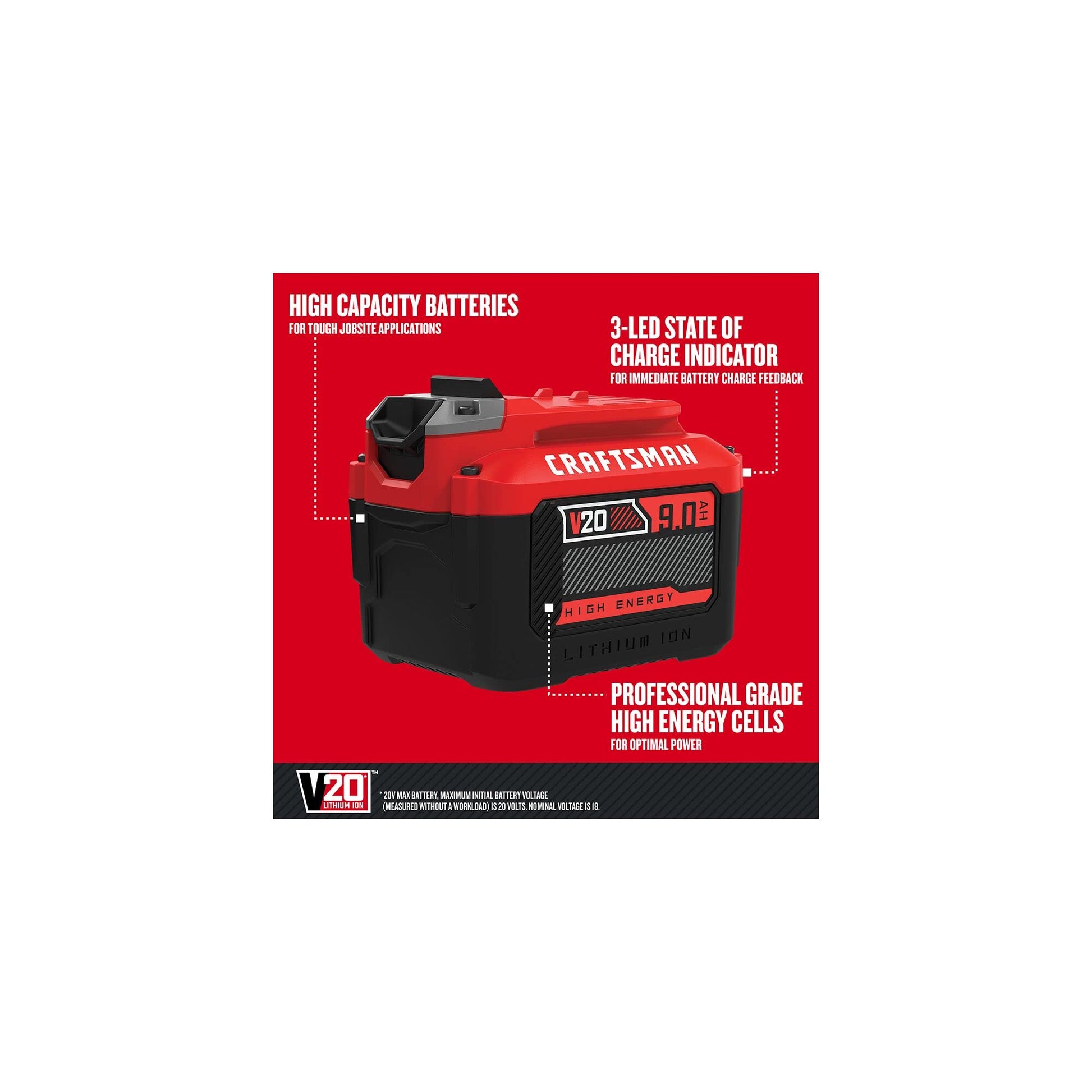 CRAFTSMAN V20 Craftsman Battery, 9.0-Ah (CMCB209) - WoodArtSupply