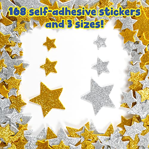 READY 2 LEARN Glitter Foam Stickers - Silver and Gold Stars - Pack of 168 - Self-Adhesive Stickers - Stickers for Scrapbooks and Cards READY 2 LEARN