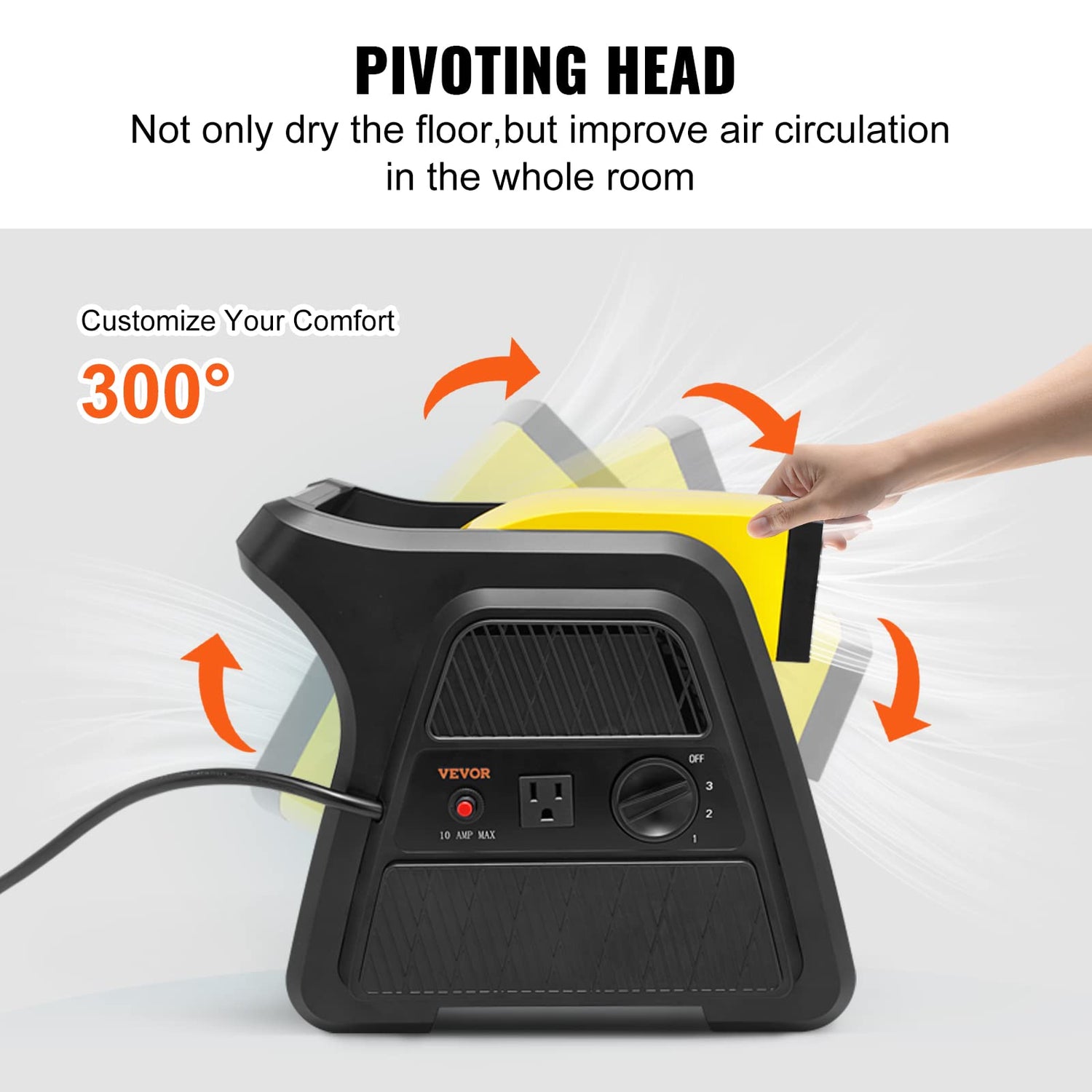 VEVOR Pivoting Utility Fan, 600 CFM High Velocity Floor Blower for Drying, Cooling, Ventilating, Exhausting, 300° Blowing Angle Air Mover, Portable VEVOR