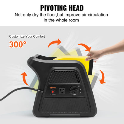 VEVOR Pivoting Utility Fan, 600 CFM High Velocity Floor Blower for Drying, Cooling, Ventilating, Exhausting, 300° Blowing Angle Air Mover, Portable - WoodArtSupply