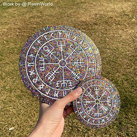 ResinWorld Rune Set Mold for Resin, Viking Divination Runes Resin Mold, Large Viking Rune Compass Silicone Mold, Rune Coaster Tray Mold, Runes Dice ResinWorld