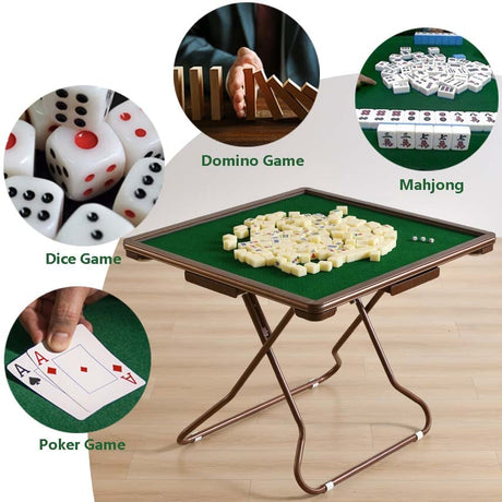 MJTABLE Mahjong Table, 35" Card Tables Folding Square with 4 Cup Holders & 4 Drawers for 4 People, Wear-Resistant Desktop Majiang Table for Poker MJTABLE