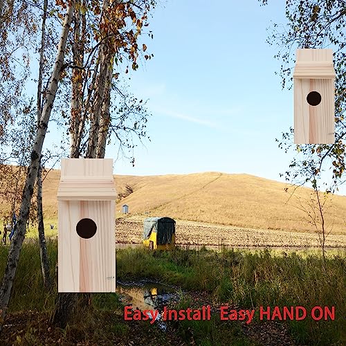 Oceek Cedar Blue Bird Box House Wood Bird House Bluebird Box House Cedar Wren and Chickadee Wren Home Outdoor Hanging Wood Birdhouse No Assembly OceeK