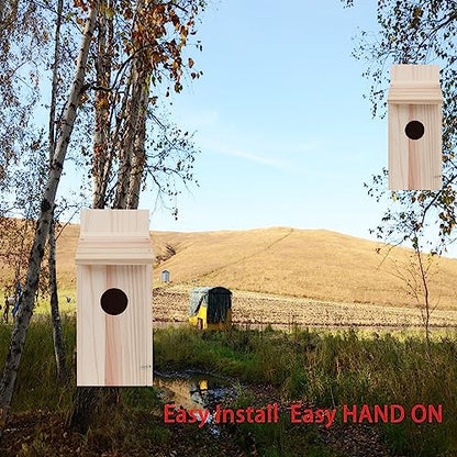 Oceek Cedar Blue Bird Box House Wood Bird House Bluebird Box House Cedar Wren and Chickadee Wren Home Outdoor Hanging Wood Birdhouse No Assembly