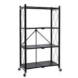 YSSOA 4-Tier Heavy Duty Foldable Metal Rack Storage Shelving Unit with Wheels Moving Easily Organizer Shelves Great for Garage Kitchen, Black YSSOA
