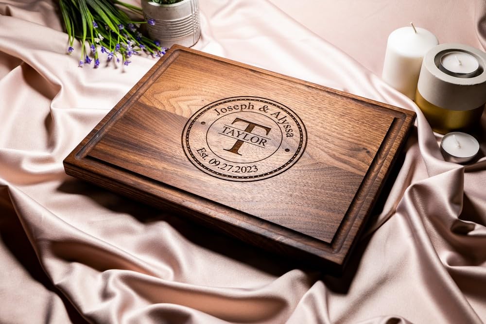 Personalized Cutting Board, Custom Wedding, Anniversary or Housewarming Gift Idea, Wood Engraved Charcuterie, for Couples, Family and Clients Initial Wedding Gift Boutique